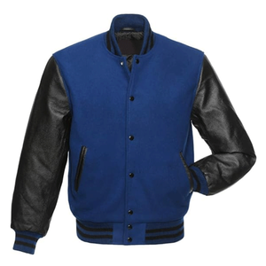 Chaqueta Bomber de Béisbol Personalizada para Hombre, Azul Rey, Lana, con Mangas Recubiertas de Piel de Oveja Genuina - Product Image 3