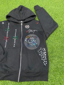 Sweat à capuche unisexe d'hiver personnalisé avec fermeture éclair et strass |   Cristaux de luxe scintillants |   Polaire épaisse tendance Y2K - Product Image 2