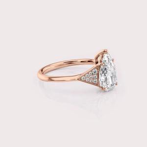 IGI Certified Pear Cut Lab Grown Diamond Engagement <b>Ring</b> 9K White / Rose & Yellow Gold Pavé Side Stone Bridal <b>Ring</b> - Product Image 2
