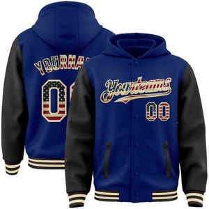 Chaqueta Varsity Azul para Hombre con Capucha, Nombre y Número Personalizados con Impresión por Transferencia Térmica, Ropa Casual de Otoño, Corte Regular, Poliéster y Algodón - Product Image 1