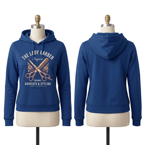Sweat à capuche unisexe pour barbier, 320 GSM, en coton et polyester polaire, avec empiècement latéral rose, personnalisable avec impression sérigraphique et broderie de logo - Product Image 3