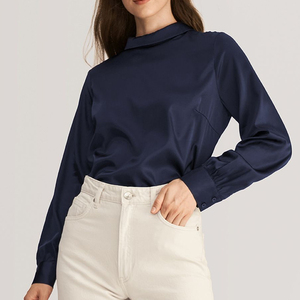 Luxury Style Pure Silk <b>Satin</b> Shirt Silk <b>Blouse</b> Women's Long Sleeve 100% Mulberry Silk Shirt - Product Image 5