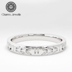 Bague de fiançailles et de mariage unisexe classique en moissanite plaquée or rose avec motif feuille, certifiée IGI - Charm_Jewells - Product Image 4