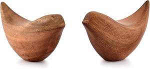 Ensemble de statues d'oiseaux abstraites en bois faites à la main, décoration minimaliste, finition naturelle, intérieur moderne, accent décoratif pour étagère de salon - Product Image 2