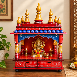 Temple hindou en bois, armoire murale Pooja Mandir, design indien traditionnel, décoration écologique pour mariage, anniversaire, maison ou bureau - Product Image 1