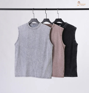 Débardeur Homme 100% Coton, Col Rond, Sans Manches, Teint Uni, Respirant, Écologique, Tricoté, Décontracté, Lavé, Coupe Ample, Surdimensionné, Logo Avant - Product Image 1