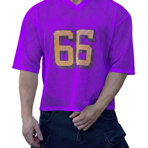 Maillot de football blanc en mesh pour homme, col en V, avec numéro 66 imprimé, manches courtes, coupe sportive régulière, respirant - Product Image 4