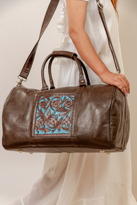 High Quality Multifunction Vintage Fashion Designer Floral Unisex Genuine Leather Duffel <b>Bag</b> Zipper Waterproof <b>Large</b> Capacity - Product Image 2