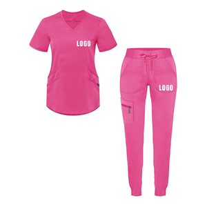 Women's Light Blue <b>Scrub</b> <b>Set</b> With Pocket And Zip Neck Hospital Uniforms For Nurses - Product Image 2