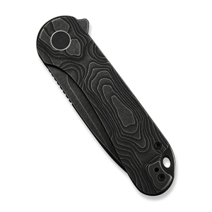 Couteau de poche pliant noir avec manche à motif de contour gris, lame foncée, clip de poche, conception manuelle compacte pour usage quotidien - Product Image 5