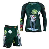 Setelan Rash Guard MMA Slim-Fit Anti-Susut Berkualitas Tinggi Buatan Khusus untuk Pria, BJJ Fitness Grappling 2-Piece Set Dewasa