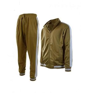 Conjunto Deportivo Unisex Verde Oliva, Cierre de Cremallera Completo, Bolsillos Laterales, Transpirable, Estilo Deportivo, Ropa de Otoño, Corte Regular - Product Image 1