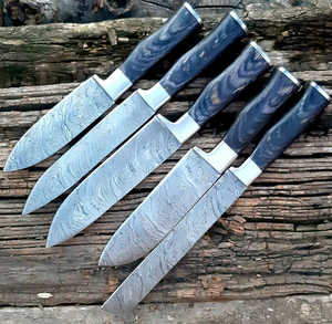 Juego de 5 Cuchillos Profesionales, Juego de Cuchillos de Cocina de Acero Inoxidable con Alto Contenido de Carbono, Mango de Madera Pakka Negra - Product Image 5