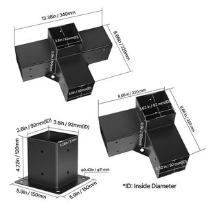 Kit de Pérgola Bioclimática con Soportes de 4x4 Pulgadas y Vigas de Madera de 3.5x3.5 Pulgadas, 3 Vías (4 Piezas), 4 Vías (2 Piezas), Dimensiones Reales del Gazebo - Product Image 2