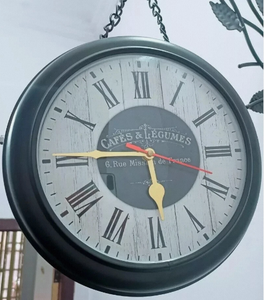 Brass Hanging Wall <b>Clock</b> Antique Style Analog Round <b>Battery</b> Powered Silent Waterproof for Hotel Cafe Living Room - Product Image 1