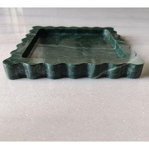 Plateau de service alimentaire en marbre de forme carrée unique avec plateau en pierre naturelle de couleur verte pour la présentation de desserts et d'accessoires pour boissons - Product Image 4