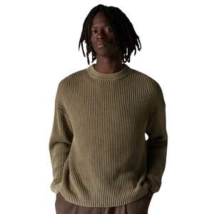 Suéter de punto acanalado lavado de cuello redondo color caqui para hombre, elegante jersey de punto acanalado con detalles acanalados, ajuste casual - Product Image 4