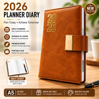 Agenda Diaria Ejecutiva Minimalista Premium 2026, Tamaño B5, Cubierta de Cuero PU Marrón, Organizador de Negocios Portátil, Logotipo Personalizado en Relieve