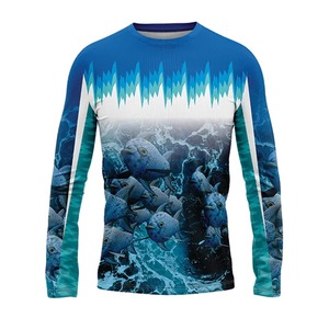 เสื้อตกปลาแขนยาวผู้ชาย UPF 50 ป้องกันรังสียูวี ลายพิมพ์ปลาสีน้ำเงิน เสื้อผ้าสำหรับกิจกรรมกลางแจ้ง โพลีเอสเตอร์ แบบสวมหัว - Product Image 1