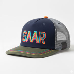 Casquette Snapback Sportive 6 Panneaux Bleu Marine et Gris avec Logo Personnalisé SAAR Brodé en 3D et Coutures Contrastées - Product Image 1