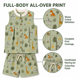 ชุดฤดูร้อน Safari Trail เสื้อแขนกุดและกางเกงขาสั้นผ้าฝ้าย 100% คอจีน ลายสัตว์ สำหรับเด็ก - Product Image 4
