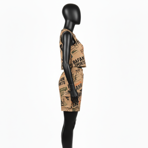 Ensemble haut court et short en jersey de coton premium pour femme, imprimé sur toute la surface, impression sérigraphique, logo personnalisé, 100% coton - Product Image 3