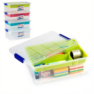 Scatola portaoggetti in plastica da 9 litri con coperchio e divisori per l'organizzazione di forniture per ufficio - Product Image 2