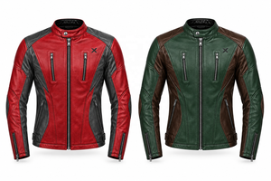 Chaqueta de Motociclista de Cuero Estilo Racer |   Azul Negro Rojo Verde |   Fabricante OEM ODM |   Calidad Premium | - Product Image 5
