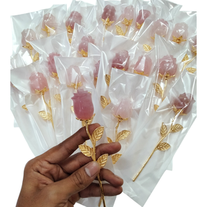 Bouquet de fleurs en quartz rose en forme de tulipe avec feuilles dorées, pour décoration de table et cadeau, exportateur indien, disponible dans le monde entier. - Product Image 5