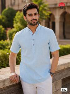 Indian Pakistani Traditional <b>Short</b> Linen <b>Kurta</b> <b>For</b> <b>Men's</b> Elegant Party Wear Festive Office Wear <b>Kurta</b> Fashionable <b>Kurta</b> <b>Men</b> Wear - Product Image 3