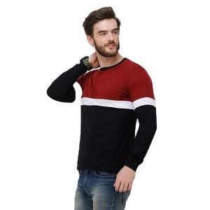 Venta al por mayor 100% algodón de los hombres de gran tamaño de manga larga Camiseta personalizada de color bloque de cuello precio barato camisa en blanco - Product Image 1