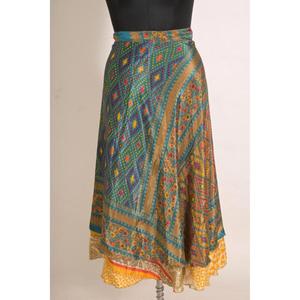 Falda Larga Reversible de Seda con Diseño de Arte Indio, Hecha a Mano, Estilo Boho Étnico para Festivales - Product Image 1