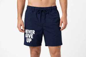 Shorts décontractés pour hommes en polyester respirant avec imprimé en relief « Never Give Up », taille mi-haute à cordon de serrage - Product Image 3