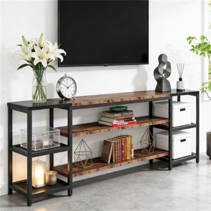 Mobile TV dal Design Industriale con Espositore Unico e Scaffale Portaoggetti - Product Image 3