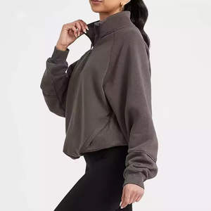 Sweat-shirt pull à demi-zip oversize pour femme grande taille, avec logo brodé personnalisé, cordon de réglage à l'ourlet, décontracté, tricoté, pour le printemps et la détente - Product Image 2