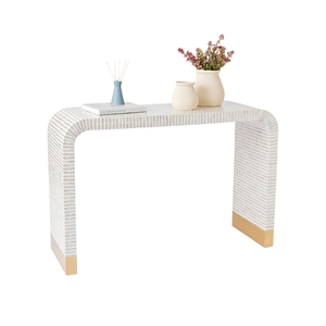 Table console en nacre blanche, écologique, durable, faite à la main, design traditionnel, structure en bois, meubles pour salon, appartement - Product Image 2