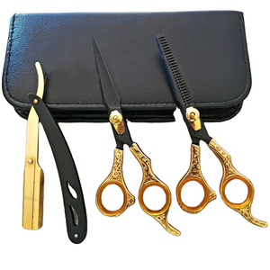 Ciseaux de coiffure professionnels de haute qualité pour effiler les cheveux, 6,5 pouces, noir et or, style vintage, kit de ciseaux en acier inoxydable - Product Image 5