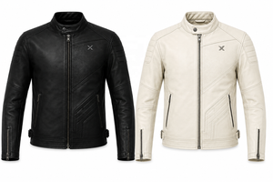 Blouson de moto en cuir monochrome |   Noir ivoire |   Fabricant OEM ODM |   Qualité de conception haut de gamme |   Vêtements de course |   Logo X | - Product Image 5