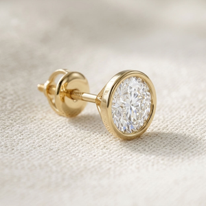 Boucles d'oreilles clous en or massif 14 carats avec diamant de laboratoire rond brillant serti clos, certifiées IGI, bijoux de luxe pour femme, cadeau - Product Image 3
