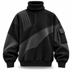 Sweat-shirt personnalisé à col montant en molleton épais, coupe oversize, col long plissé, chaud, décontracté, style streetwear - Product Image 1