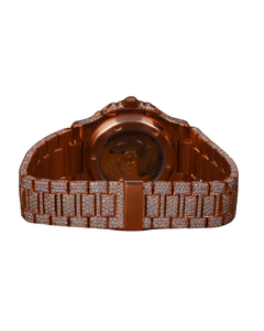 Montre de luxe pour homme en or rose, cadran entièrement serti de moissanite certifiée VVS, style hip-hop, diamants ronds, fabrication artisanale - Product Image 4