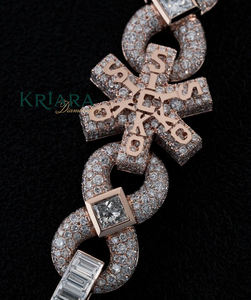 Rose Gold 14K Gold Lab Grown Diamond S925 Snowflake <b>Statement</b> <b>Necklace</b> Figaro Chain Pave Setting Unisex Wedding Luxury Jewelry - Product Image 4