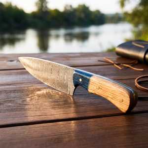 Damascus Steel <b>Knife</b> <b>Set</b> 5-Piece Wood Handle Chef <b>Knives</b> Polished Blade Straight Edge Ambidextrous Kitchen Cutlery - Product Image 3