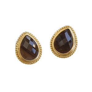 Gold Plated Pear Cut Onyx Stud <b>Earrings</b> Women's Classic Bezel Setting Fashion Jewelry - Product Image 6