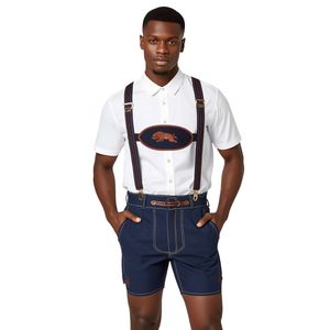 Pantalones Cortos Estilo Lederhosen Tradicionales de Oktoberfest Bávaro Azul Marino para Hombre - Product Image 3