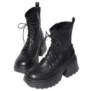 Botas de plataforma para mujer con tacón grueso de 8.5 cm y cordones, botas de invierno - Product Image 3