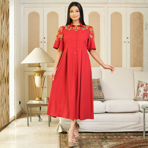 Elegante Vestido Camisero Rojo de Georgette para Mujer - Product Image 3