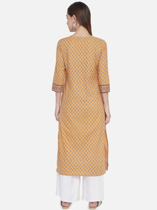 Robe de soirée longue ample à manches trois quarts, style Kurti vintage, imprimé floral traditionnel en coton, imprimé à la main au bloc, coupe trapèze - Product Image 5