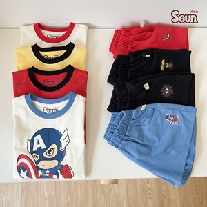 Conjunto de Camiseta y Camiseta sin Mangas para Niños SeunKids, 100% Algodón Suave, Estampado de Héroes, Ropa Casual, Precio de Fábrica - Product Image 1