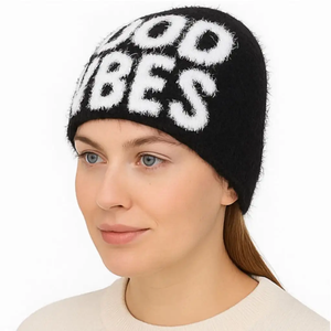 Gorro de Punto con Estampado de Good Vibes, Unisex, para Adultos, Gorro de Invierno de 56-58 cm, Gorro Informal de Felpa - Product Image 3